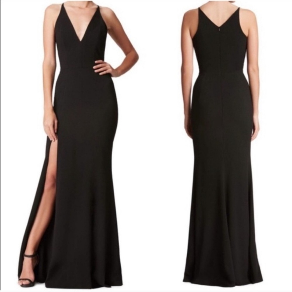 NWOT Dress the Population Black Iris Dress slit gown sz M